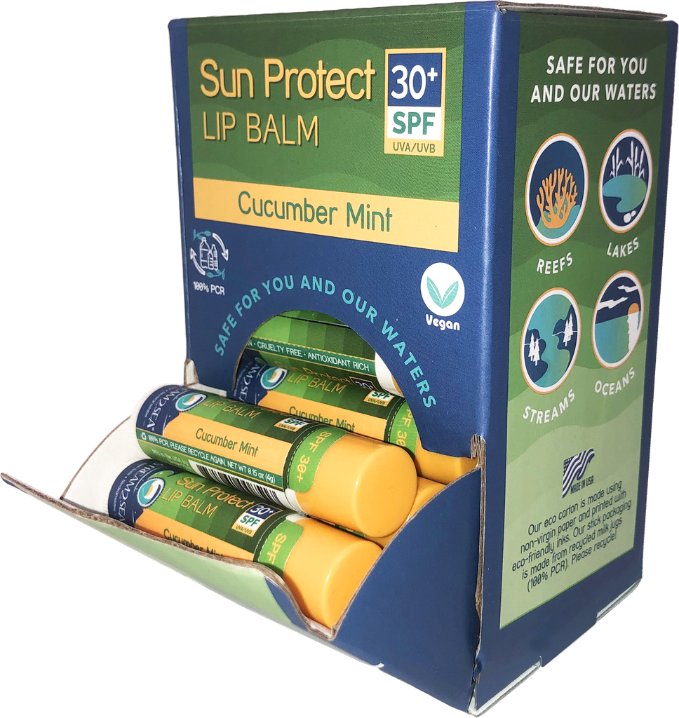 Sun Protect Lip Balm Display, Cucumber Mint 21 pcs